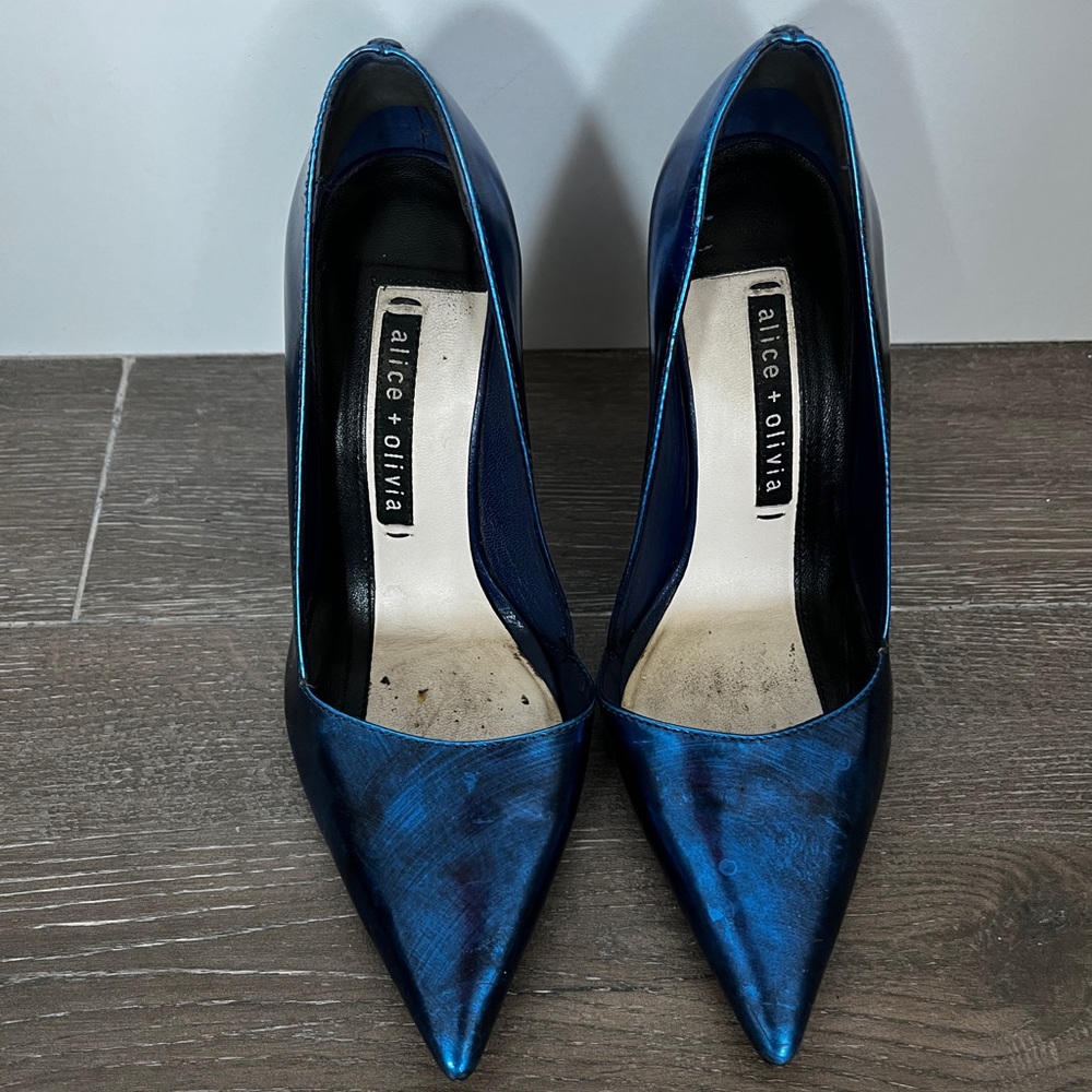 Super high metallic high heels by Alice & Olivia. True to size.